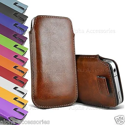 Premium Leather Pull Tab Pouch Case Cover Holster For Various Mobile Phone Apple • £2.48