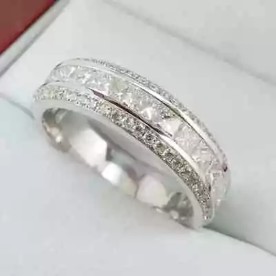 14K White Gold Plated 2CT Princess Lab-Created Diamond Men's Wedding Band Ring • $108