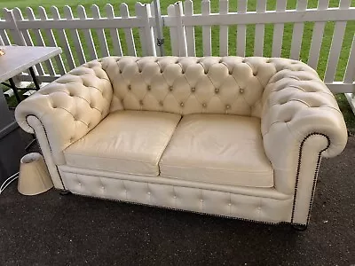 Ivory Colour Leather Chesterfield 2 Seater • £395
