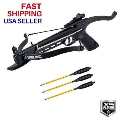 80 LB Self Cocking Black ARCHERY Hunting Pistol Gun CROSSBOW W/ 3 Metal ARROWS • $32.95