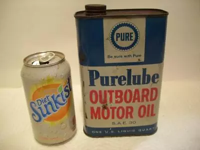 Vtg/Antique 1961? PURE PURELUBE OUTBOARD MOTOR OIL CAN/S.A.E. 30/ ONE QUART • $27.99