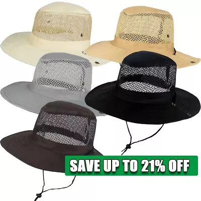 Men's Summer Foldable Bucket Hat Wide Brim With Neck Protection Beach Mesh Hat • £3.29