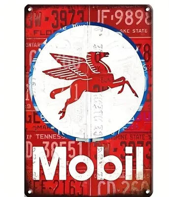 Flying Horse Mobil Red Tin Sign 8 W X 12  H Garage Man Cave Vintage Look • $15