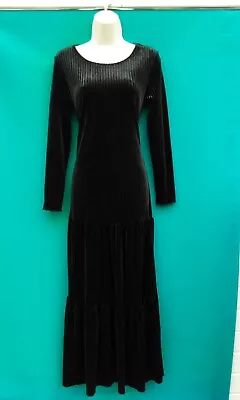 Long Dressmaxigothhippieblack Rib Velour60s70s80s Vintage Stylesize 8-10 • £8.99