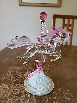 Vintage Handmade Blown Spun Clear Glass Carousel Horse Figurine • $25