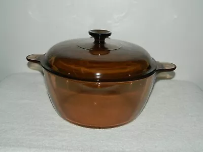 5 Qt 4.5 L Corning Visions Dutch Oven Stock Pot Amber Glass Pyrex Cookware • $39