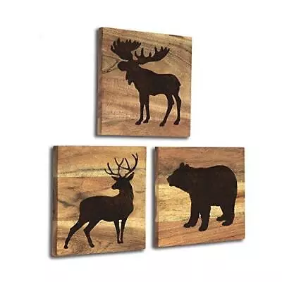 Home Rustique Real Wood Cabin Decor With Bear Deer And Moose - Woodland Rustic • $46.09