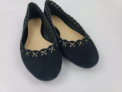 MICHAEL Michael Kors Women's Black Suede Flats Shoes Size 8.5M Flower Detail • $15