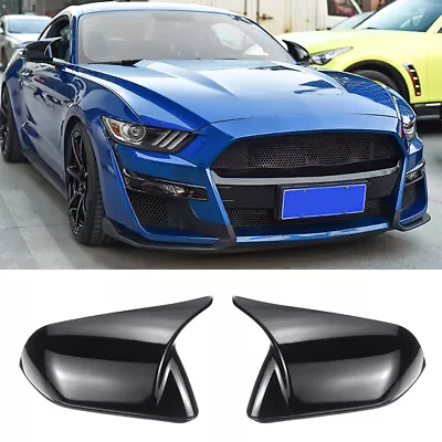 Horn Style Rearview Side Wing Mirror Cover Caps Black For Ford Mustang 2015-2021 • $25.99