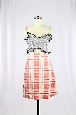 MARNI Ivory Pink Cotton Satin Seersucker Plaid Check A-Line Skirt Size 38/2 • $75