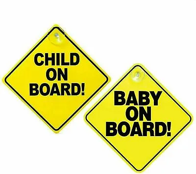 2x Car Safety Signs Baby Child On Board Suction Cup No Residue Passenger Warning • £2.57