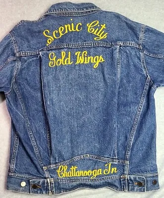 Vtg Scenic City Gold Wings Motorcycle Jean Jacket Chattanooga Denim Men's Large • $67.58