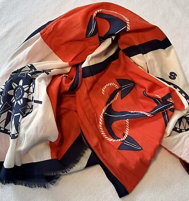 J CREW Large Red White & Blue Nautical Wrap Scarf Lightweight 30 X 75” • $14.95