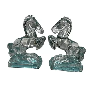 L.E. Smith Bookends Clear Glass Vintage Rearing Horse Set Of Two Retro Detailed • $64.44