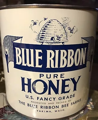 Vintage Blue Ribbon Pure Honey Tin Can Honey Bee • $27