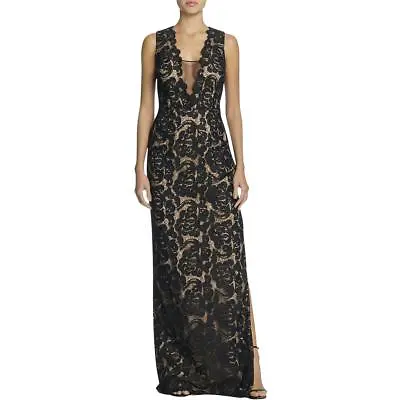 AIDAN MATTOX ~ Black Metallic Lace Illusion Neck Column Formal Gown 8 NEW $395 • $66.99