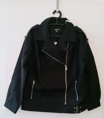 MissGuided Vintage Faux Leather Biker Jacket 10 (S) Women Girls Black RRP £55  • £13.99