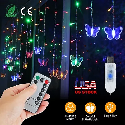 $2.99 • Buy 2x USB Butterfly LED Fairy String Curtain Lights Xmas Party Wedding Decor Lamp