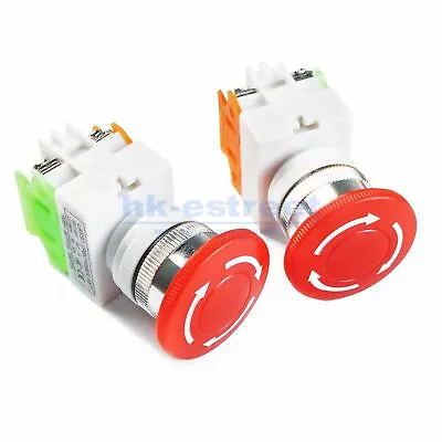 2X Red Mushroom Emergency Stop Switch 600V 1NC 10A Contacts E-stop Twist Release • $7.79