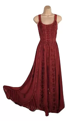 Maxi Summer Dress Corset Pagan Long Embroidered RED Size 10 12 14 16 18 20 22 24 • £27.99