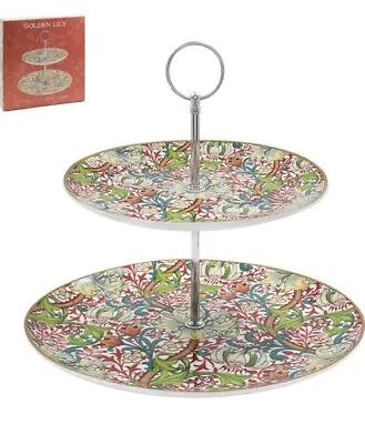 William Morris 2 Tier Cake Stand Floral Design Golden Lily Fine China • £15.95