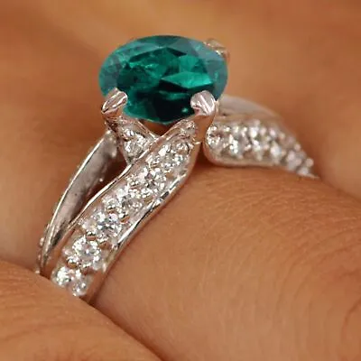 1.42Ct Natural Zambian Green Emerald IGI Certified Diamond Ring 14KT White Gold • £339.54