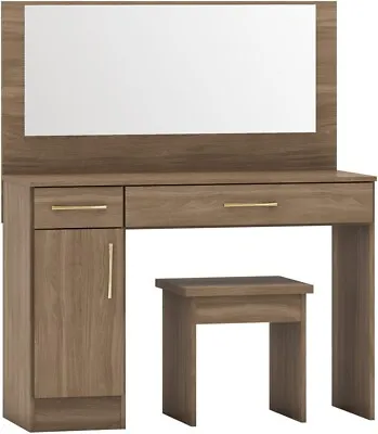 Nevada Rustic Oak Effect Vanity / Dressing Table Stool & Mirror Set • £145.99