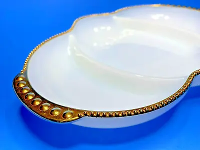 Vintage Fire King Oven Ware Milk Glass Gold Trim Serving Platter Collectible 12  • $14.17