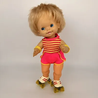 Vintage Baby Skates Doll Mattel 1982 Roller Skates Wind Up Toy Blonde Blue Eyes • $45.50