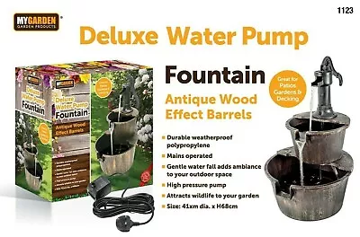 £33.95 • Buy Outdoor Wooden Water Pump Fountain 2 Tier Cascading Feature Barrel Garden Deck