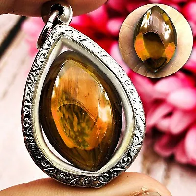 Leklai Nakee Naga Eye Healing Stone Crtstal Fortune Orange Thai Amulet #17040 • $46.44