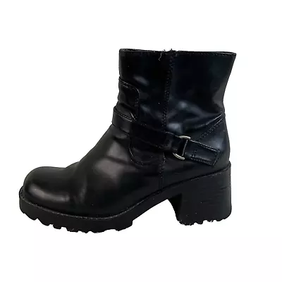 Vintage Mudd Womens Oliver Motorcycle Boots Black Vegan Ankle 90s Y2K Zip 7.5 M • $69.99