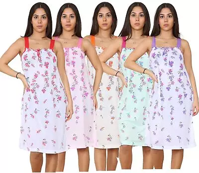 Ladies Strappy Nightdress Short Floral Cotton Sleeveless Lingerie Nightwear M3XL • £10.95