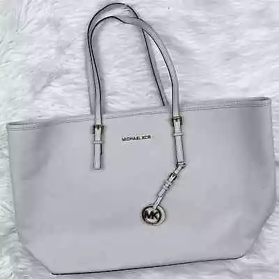 Michael Kors Jet Set Travel Extra Small Carryall Tote Bag Saffiano Leather White • $15