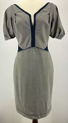 $27.99 • Buy Z Spoke Zac Posen Womens Dress 6 Sheath Blue White Houndstooth Wool Short Sleeve
