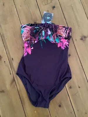 Matthew Williamson Purple Bandeau Swimsuit With Pads & Optional Strap Sz 10 Bnwt • £10.99