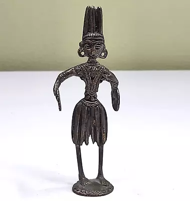 Vintage Brass Tribal Figurine 5.5  Holding Cymbals Musician • $7.49