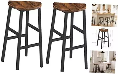 Bar Stools Set Of 2 Round Bar Chairs With Footrest 24.4 Inch Rustic Brown • £54.62