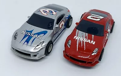 Pair Scalextric Micro Nissan 350Z Red #2 And Silver # 3   1/64th Slot Car • £16