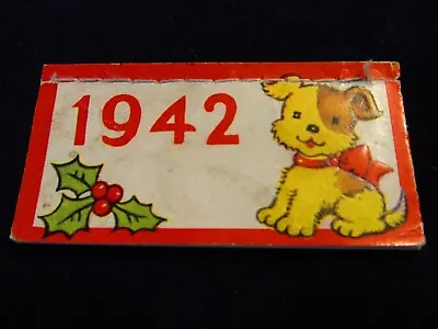1942 Christmas Miniature Calendar Puppy Holly Scene Design 2 1/2  X1 1/4” Ua10 • $8.99