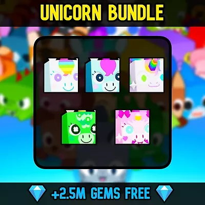 Unicorn Bundle + FREE 2.5M GEMS💎- Pet Simulator 99 - Pet Sim 99 (PS99) • £29.99