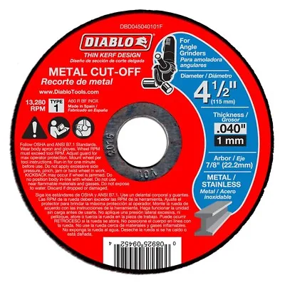 Diablo DBD045040101F 4-1/2  Metal Cut Off Disc - Thin Kerf • $16.32