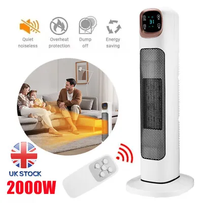 PTC Tower Fan Heater 2000W Electric 120° Oscillating Ceramic With Timer Remote • £24.99