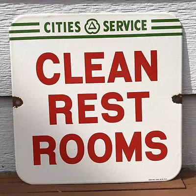 Vintage Cities Service Clean Rest Rooms Gasoline 10” Porcelain Gas Oil Sign • $29.99