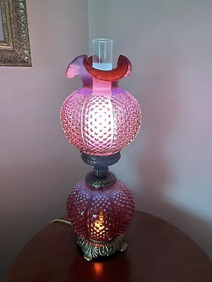 Vintage -Fenton Cranberry Gone With Wind 3- Way Light Lamp STUNNING 24 Inches • $1050