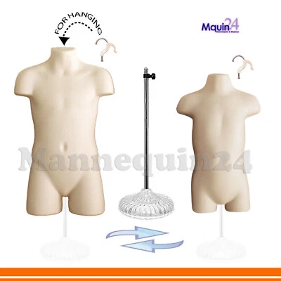 $55.34 • Buy 2 KIDS DRESS FORM MANNEQUINS - Flesh Child & Toddler SET + 2 Hangers & 1 Stand