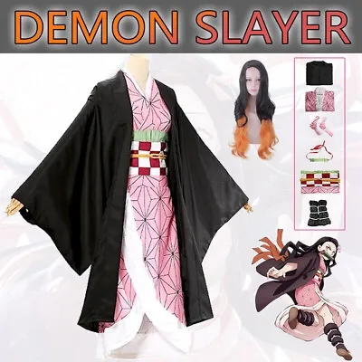 Kid Demon Slayer Kamado Nezuko Cosplay Costume Wig Kimono Party Christmas Dress • $39.99