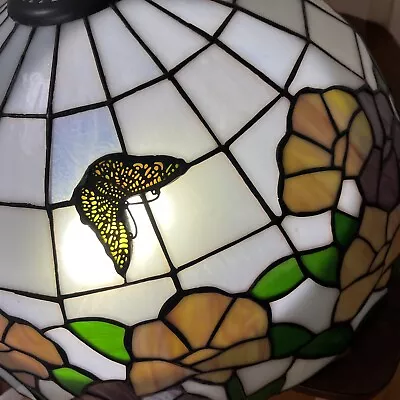 Stunning Vintage Large 16” Stained Slag Glass Tiffany Style Floral Lamp Shade • $99.99