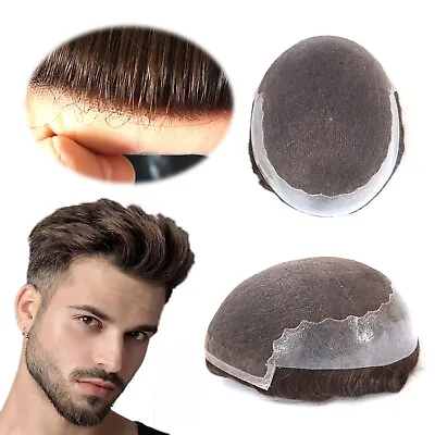 Mens Human Hair Replacement System Natural French Lace Skin Toupee For Men Q6 • £169.99