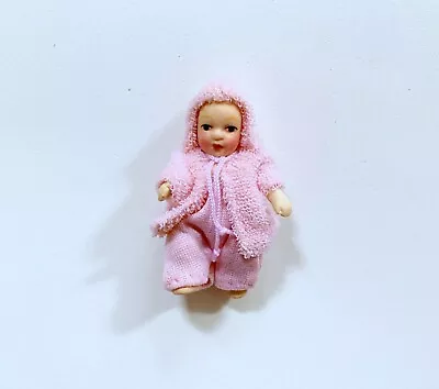 Dollhouse Miniature Dressed Porcelain  Baby Girl Doll 1:12 Scale • $12.99